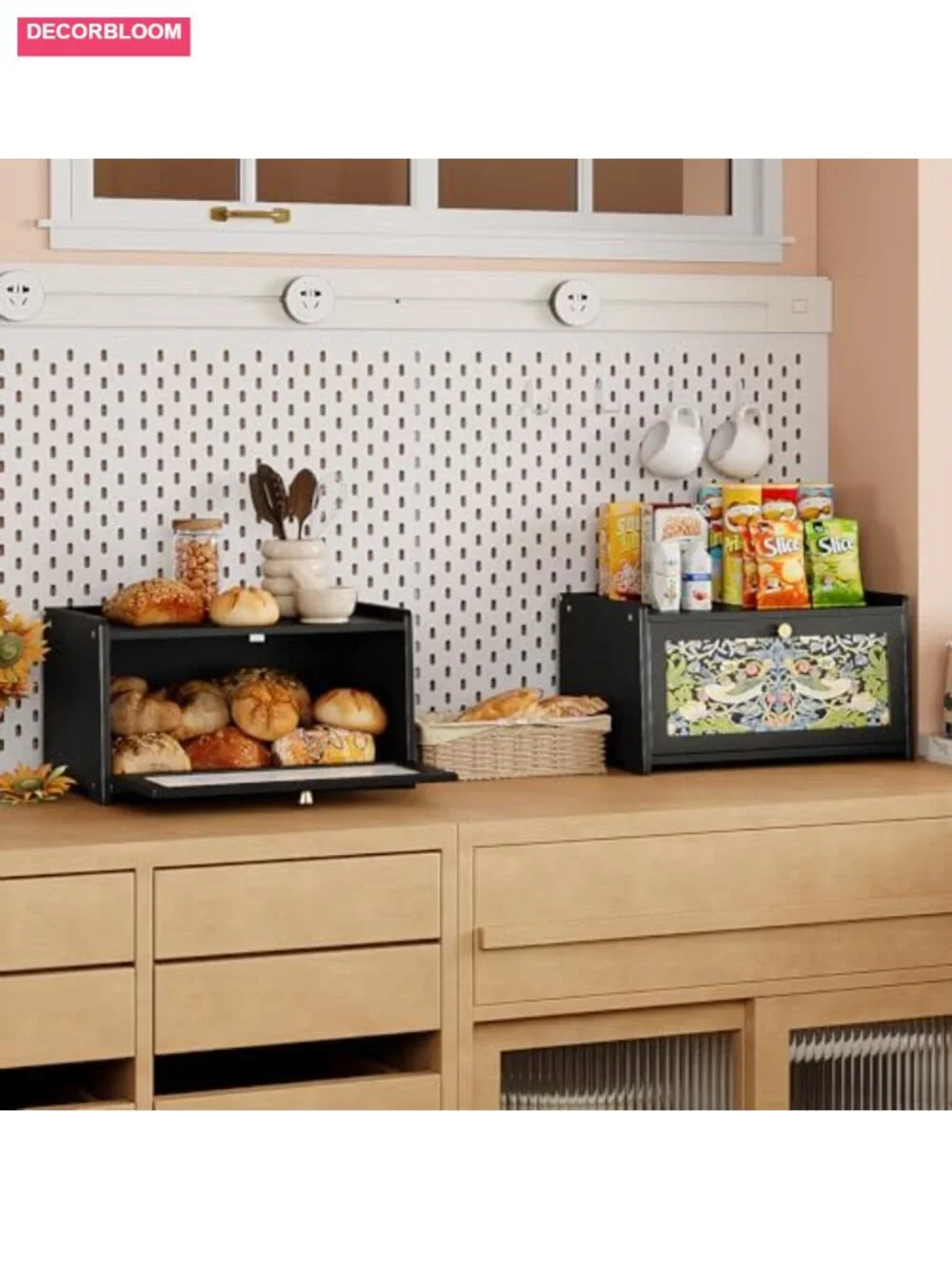 Bamboo Bread Box for Kitchen Counter with Acrylic Door - Farmhouse Storage